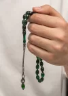Gümüş 1000 Ayar Kazaz Püsküllü Sıkma Kehribar Tesbih