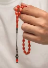Gümüş 1000 Ayar Kazaz Püsküllü Sıkma Kehribar Tesbih