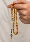 Gümüş 1000 Ayar Kazaz Püsküllü Sıkma Kehribar Tesbih