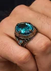 Gümüş Aquamarine Taşlı Erkek Yüzük