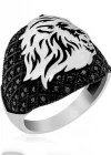 Gümüş Aslan Kafası Figürlü Erkek Yüzük