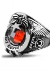 Gümüş Ayyıldız Deniz Kuvvetleri Kırmızı Taşlı Erkek Yüzük