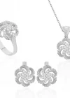 Gümüş Çiçek Desenli Bayan Set