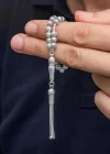 Gümüş Çizgili Yuvarlak Erkek Tesbih