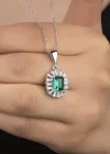 Gümüş Elmas Montür Zümrüt Taşlı Kadın Kolye