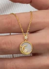 Gümüş Gold Sedef Taşlı Ay Yıldız Hilal Kadın Kolye