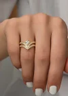 Gümüş Gold Tek Taş Kadın Yüzük