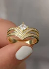Gümüş Gold Tek Taş Kadın Yüzük