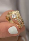 Gümüş Gold Tek Taş Kadın Yüzük