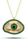 Gümüş Gold Zümrüt Göz Koruyucu Kadın Kolye