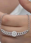 Gümüş Gurmet Zincirli Yuvarlak Baget Taşlı Kadın Kolye