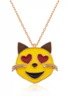 Gümüş Kalp Gözlü Kedi Emoji Bayan Kolye