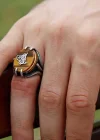 Gümüş Kaplan Gözü Taşlı Tuğralı Erkek Yüzük