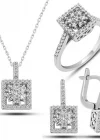 Gümüş Kare Zirkon Taşlı Kadın Set