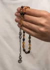 Gümüş Kazaz Püsküllü Sıkma Kehribar Tesbih