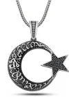 Gümüş Kelime-i Tevhid Yazılı Taşlı Erkek Kolye