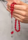 Gümüş Kırmızı Ateş Kehribar Tesbih