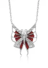 Gümüş Kırmızı Kelebek Bayan Kolye