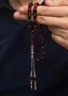 Gümüş Kırmızı Siyah Ateş Kehribar Tesbih