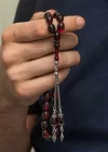 Gümüş Kırmızı Siyah Ateş Kehribar Tesbih