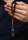 Gümüş Kırmızı Siyah Ateş Kehribar Tesbih