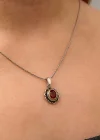 Gümüş Kırmızı Taşlı Çiçek Model Kadın Kolye