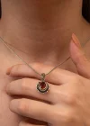 Gümüş Kırmızı Taşlı Çiçek Model Kadın Kolye