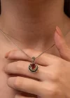 Gümüş Kırmızı Taşlı Çiçek Model Kadın Kolye