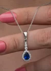 Gümüş Mavi Damla Zirkon Taşlı Kadın Kolye
