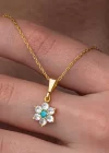 Gümüş Mavi Taşlı Gold Çiçek Kadın Set