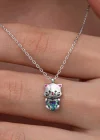 Gümüş Mistik Topaz Taşlı Sevimli Kedi Kolye
