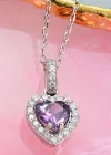 Gümüş Mor Taşlı Kalpli Kadın Kolye
