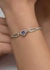 Gümüş Mor Zirkon Taşlı Kalp Bileklik