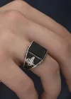 Gümüş Oniks Taşlı Tuğra Erkek Yüzük