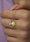 Gümüş Opal Beyaz Taşlı Ay Güneş Kadın Kolye