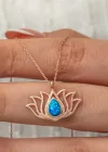 Gümüş Opal Taşlı Rose Lotus Çiçeği Kolye
