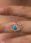 Gümüş Opal Taşlı Rose Lotus Çiçeği Kolye