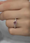 Gümüş Pembe Baget Tek Taş Kadın Yüzük