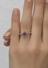 Gümüş Pembe Baget Tek Taş Kadın Yüzük