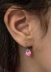 Gümüş Pembe Kalp Sallantılı Çocuk Küpe