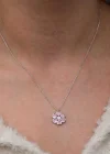 Gümüş Pembe Kalpli Çiçek Kadın Kolye