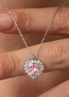 Gümüş Pembe Taşlı Kalp Kadın Kolye