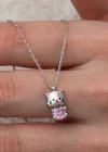 Gümüş Pembe Taşlı Sevimli Kedi Kadın Kolye