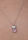 Gümüş Pembe Taşlı Sevimli Kedi Kadın Kolye