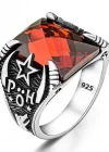 Gümüş Polis Özel Harekat Kırmızı Taşlı Erkek Yüzük