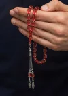 Gümüş Püsküllü Ateş Kehribar Tesbih