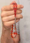 Gümüş Püsküllü Ateş Kehribar Tesbih