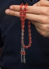 Gümüş Püsküllü Ateş Kehribar Tesbih