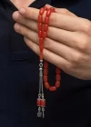 Gümüş Püsküllü Kapsül Kesim Sıkma Kehribar Tesbih