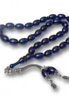 Gümüş Püsküllü Lacivert Sıkma Kehribar Tesbih